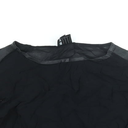 AMES Womens Black Viscose Basic Blouse Size 6 Boat Neck - Taped Sleeves