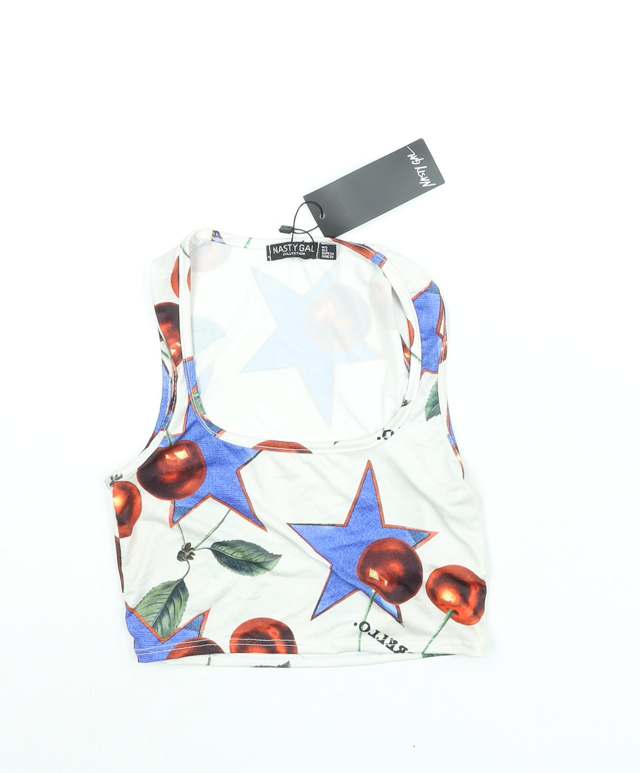 Nasty Gal Womens Multicoloured Geometric Polyester Cropped Tank Size 6 Scoop Neck - Star Cherry Print