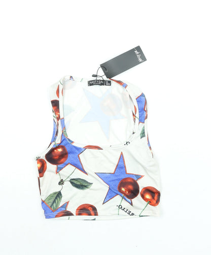 Nasty Gal Womens Multicoloured Geometric Polyester Cropped Tank Size 6 Scoop Neck - Star Cherry Print