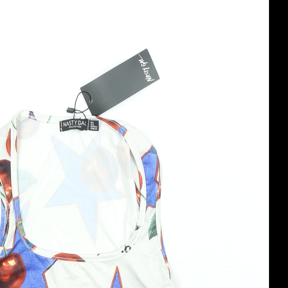 Nasty Gal Womens Multicoloured Geometric Polyester Cropped Tank Size 6 Scoop Neck - Star Cherry Print