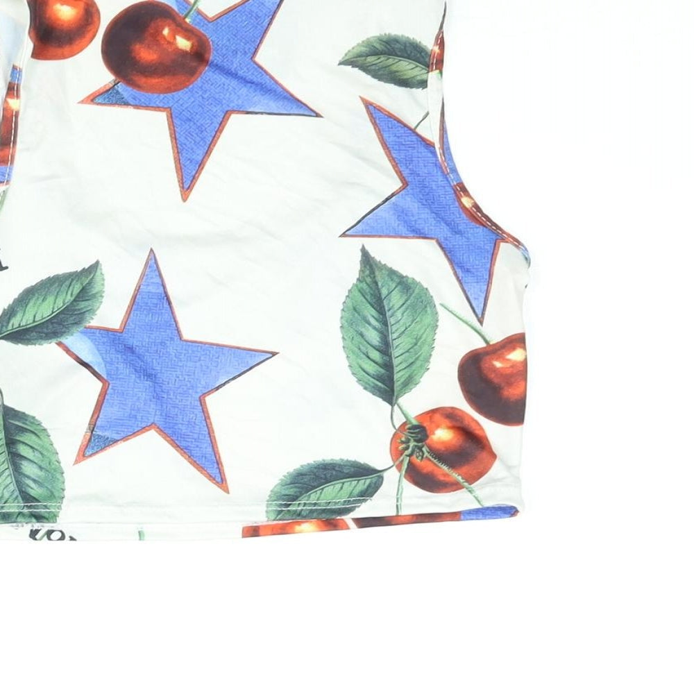 Nasty Gal Womens Multicoloured Geometric Polyester Cropped Tank Size 6 Scoop Neck - Star Cherry Print