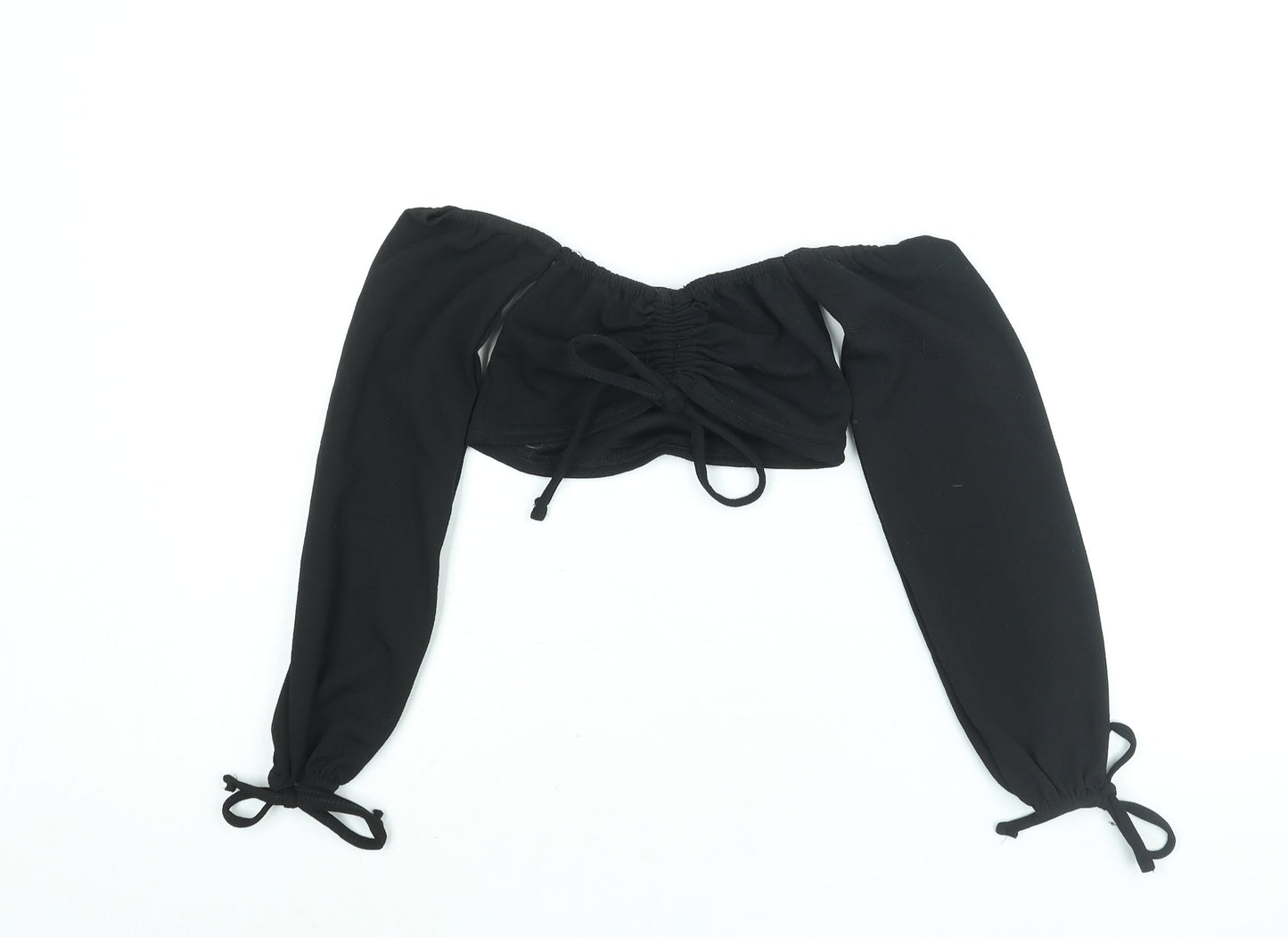 Womens UK Size 4 PRETTYLITTLETHING Black Cropped Blouse