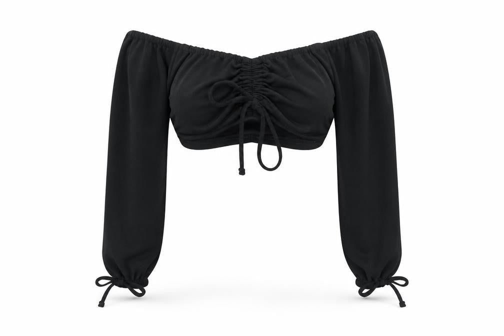 Womens UK Size 4 PRETTYLITTLETHING Black Cropped Blouse