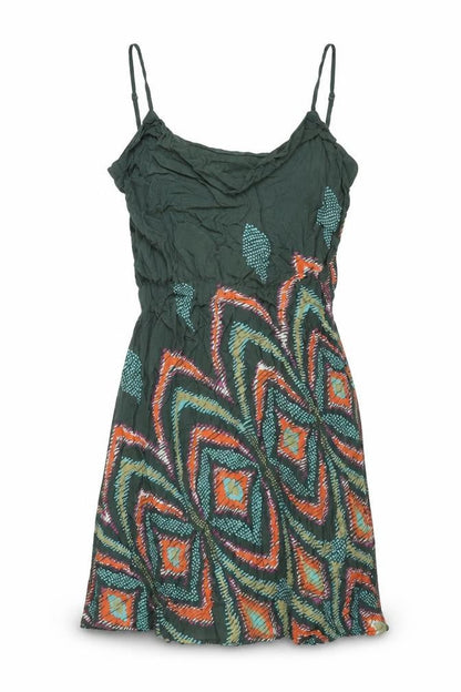 Mango Womens Green Geometric Viscose Mini Size M Scoop Neck Pullover