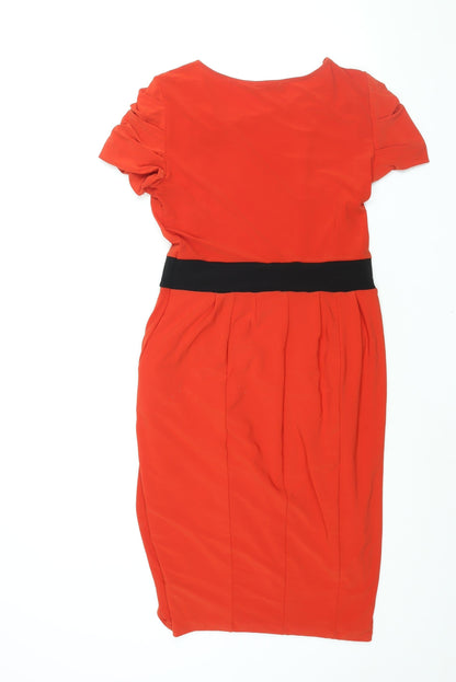 Autograph Womens Red Polyester Pencil Dress Size 10 Round Neck Pullover - Draped