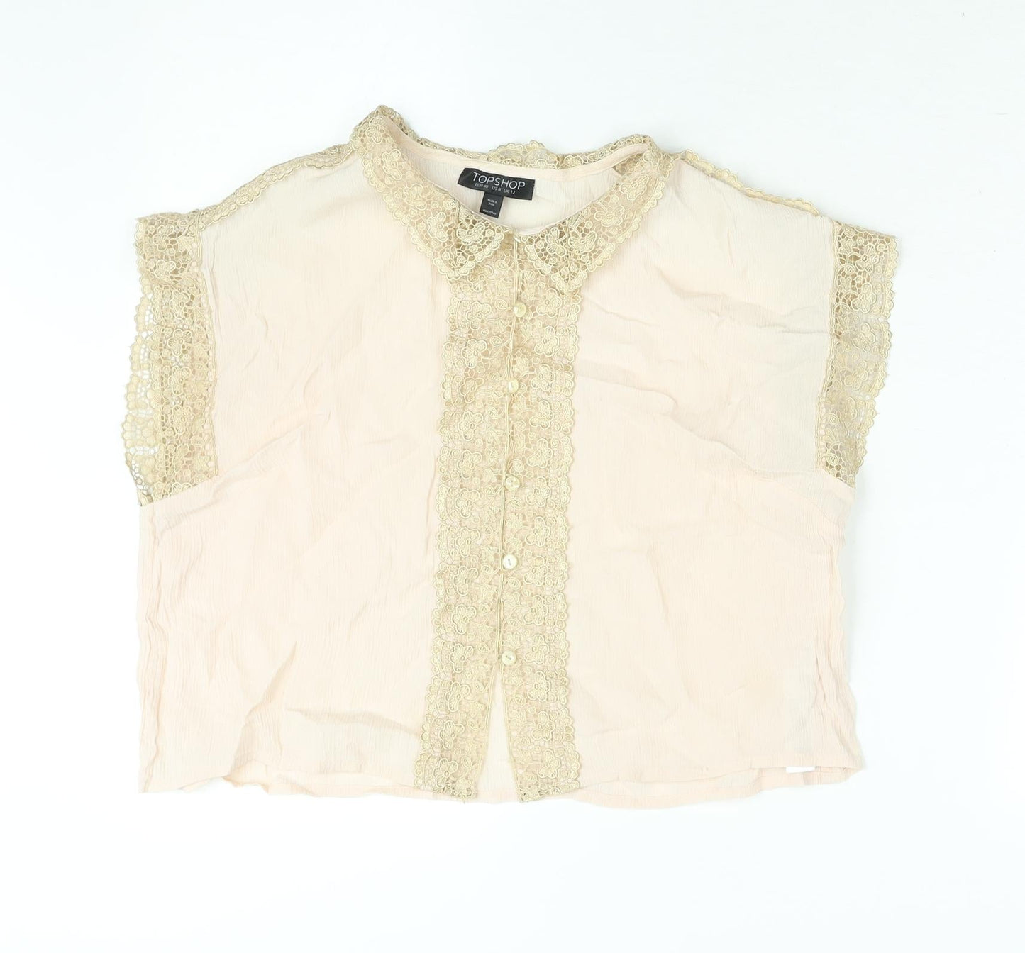 Womens UK Size 12 Topshop Pink Cropped Blouse