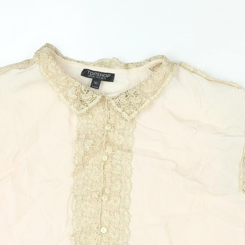 Womens UK Size 12 Topshop Pink Cropped Blouse