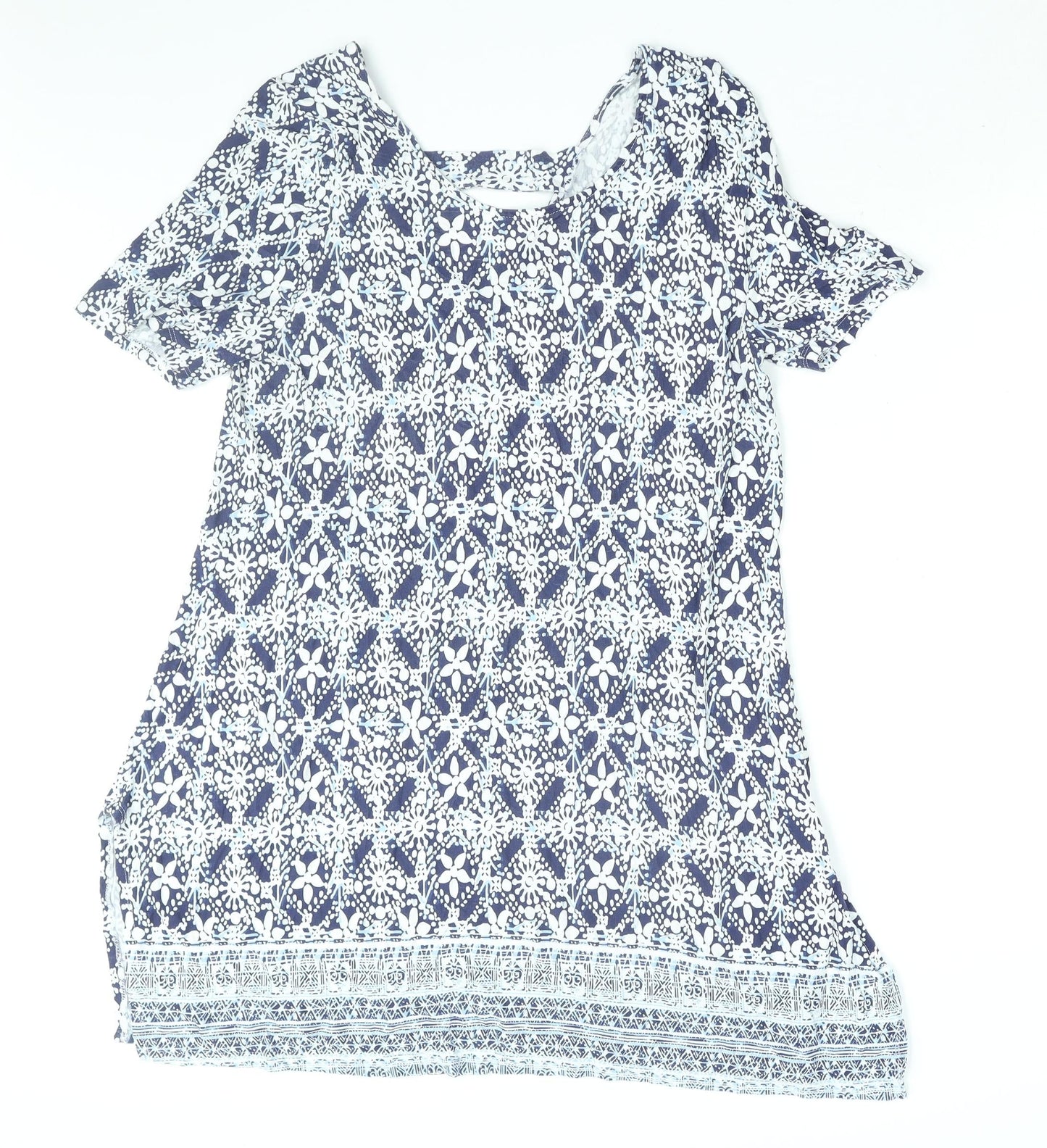 Roman Womens Blue Geometric Viscose Shift Size 20 Round Neck Pullover