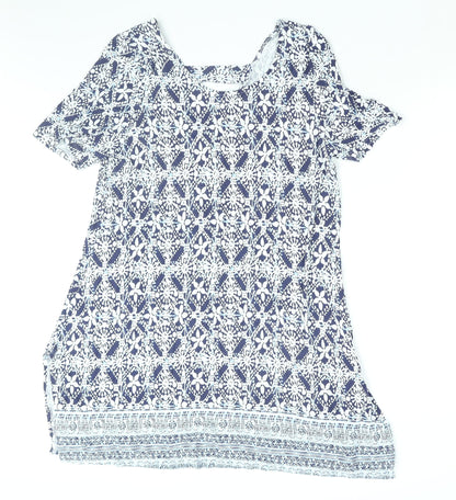 Roman Womens Blue Geometric Viscose Shift Size 20 Round Neck Pullover