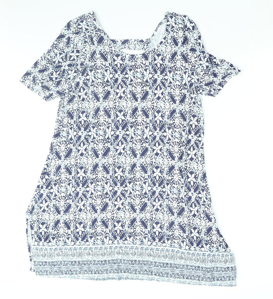 Roman Womens Blue Geometric Viscose Shift Size 20 Round Neck Pullover