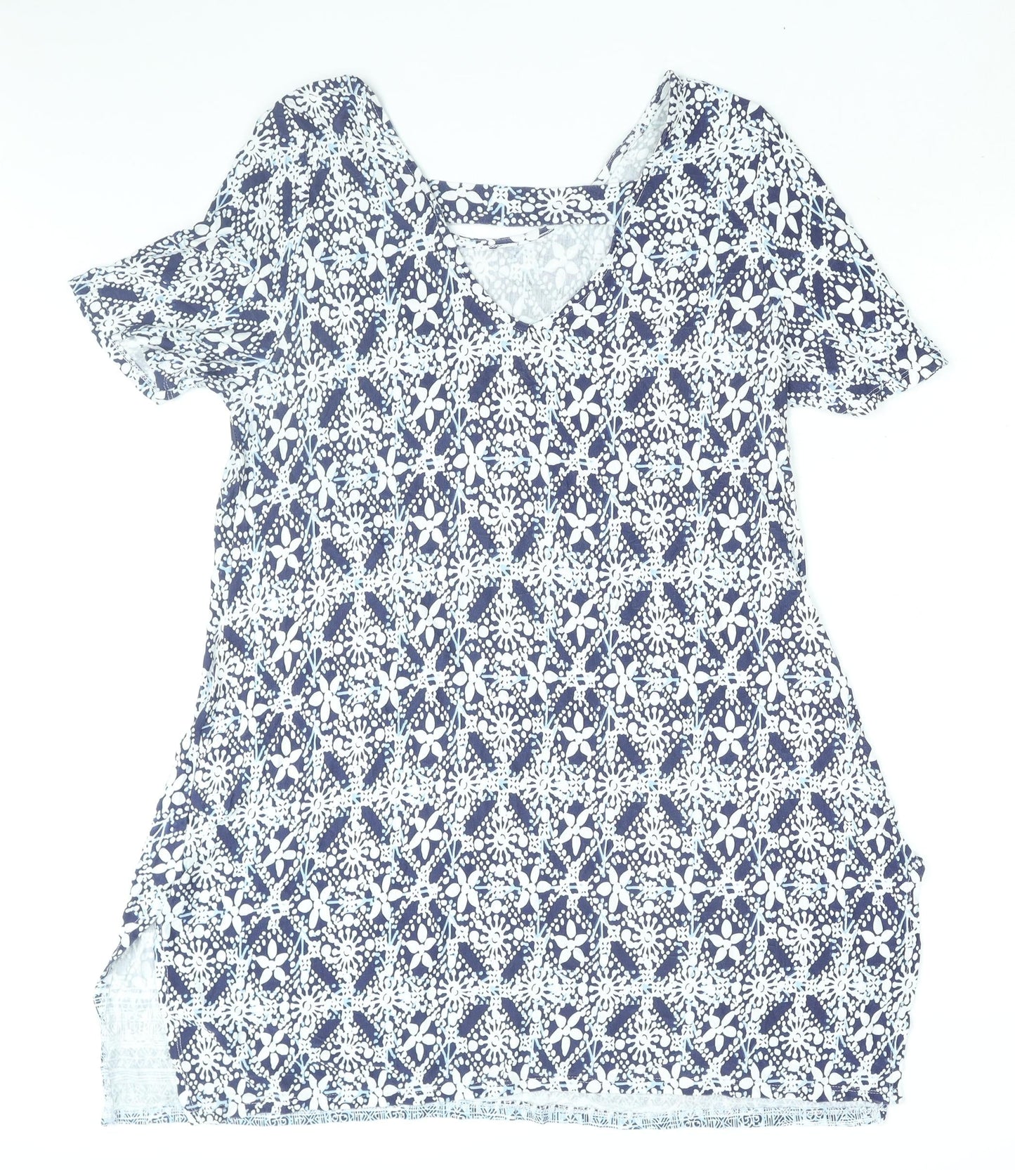 Roman Womens Blue Geometric Viscose Shift Size 20 Round Neck Pullover