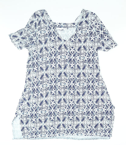 Roman Womens Blue Geometric Viscose Shift Size 20 Round Neck Pullover