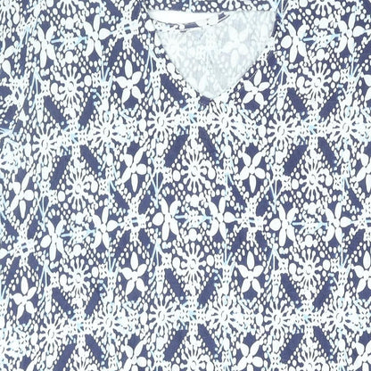 Roman Womens Blue Geometric Viscose Shift Size 20 Round Neck Pullover