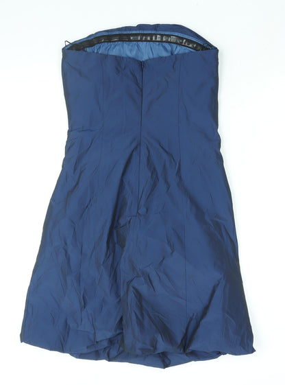 Marie Blanc Womens Blue Polyester A-Line Size 12 Round Neck Zip - Mushroom Hem
