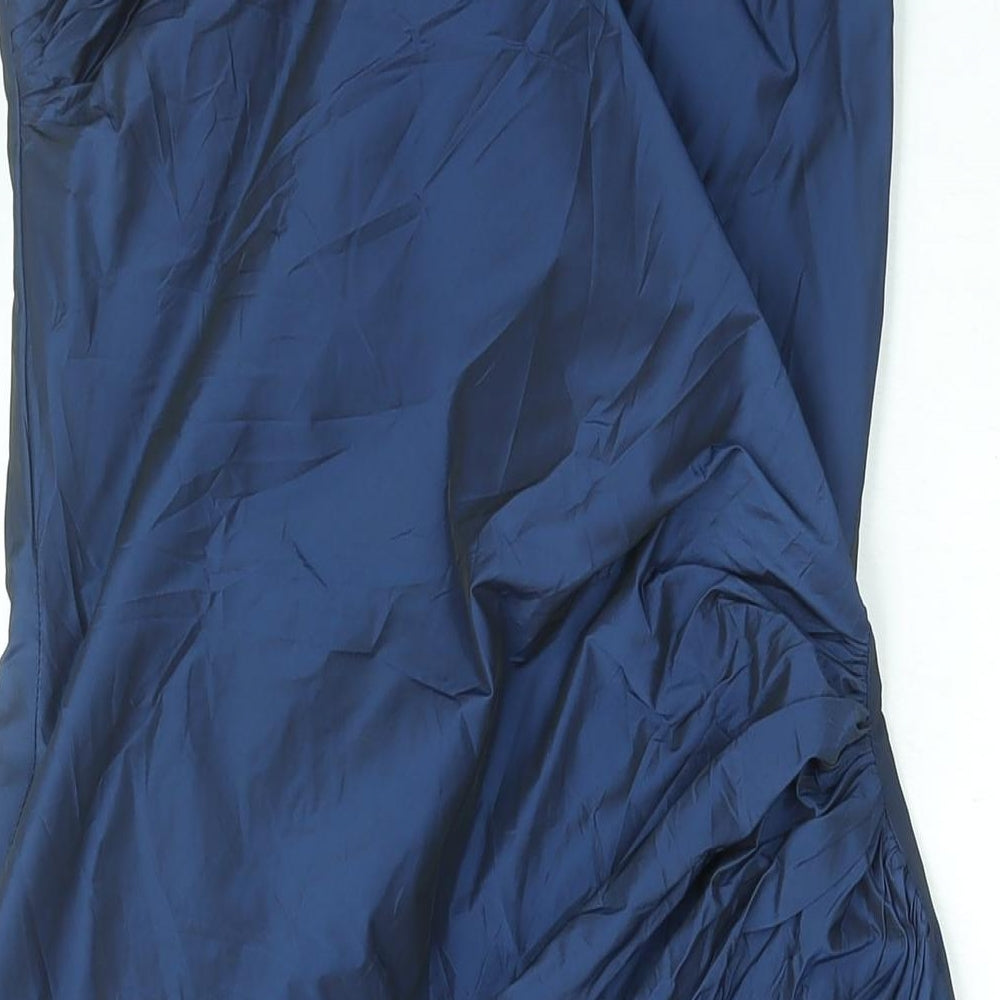 Marie Blanc Womens Blue Polyester A-Line Size 12 Round Neck Zip - Mushroom Hem