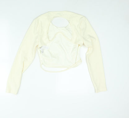 Zara Womens Ivory Polyester Cropped Blouse Size L Round Neck - Backless