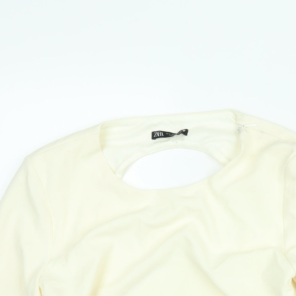Zara Womens Ivory Polyester Cropped Blouse Size L Round Neck - Backless
