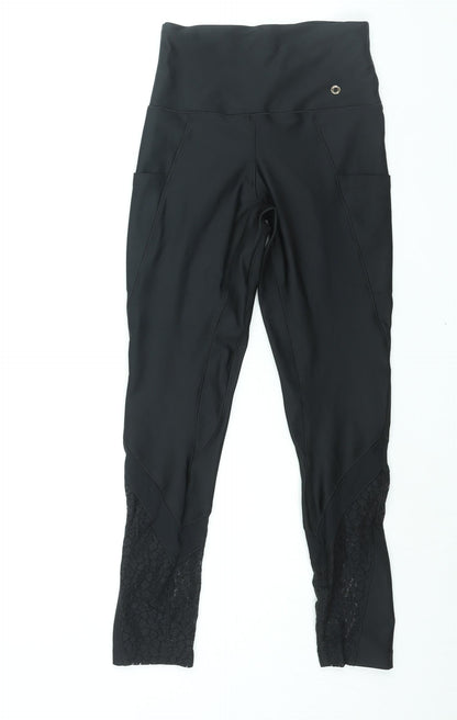 Lipsy Womens Black Polyester Compression Leggings Size 10 L26 in Regular Pullover - Lace Panel