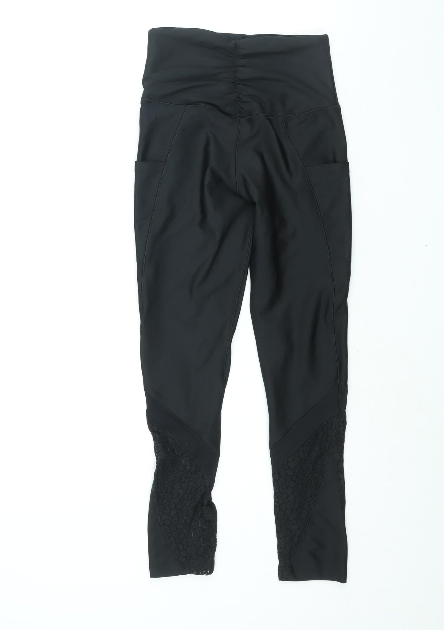 Lipsy Womens Black Polyester Compression Leggings Size 10 L26 in Regular Pullover - Lace Panel