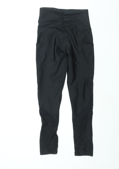 Lipsy Womens Black Polyester Compression Leggings Size 10 L26 in Regular Pullover - Lace Panel