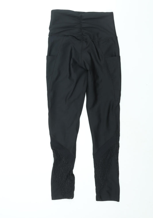 Lipsy Womens Black Polyester Compression Leggings Size 10 L26 in Regular Pullover - Lace Panel