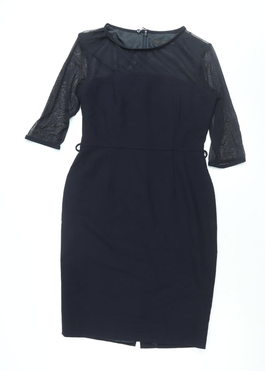 NEXT Womens Blue Polyester Sheath Size 12 Round Neck Zip - Mesh Panel