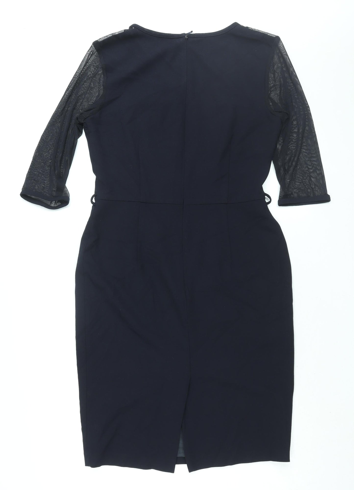 NEXT Womens Blue Polyester Sheath Size 12 Round Neck Zip - Mesh Panel