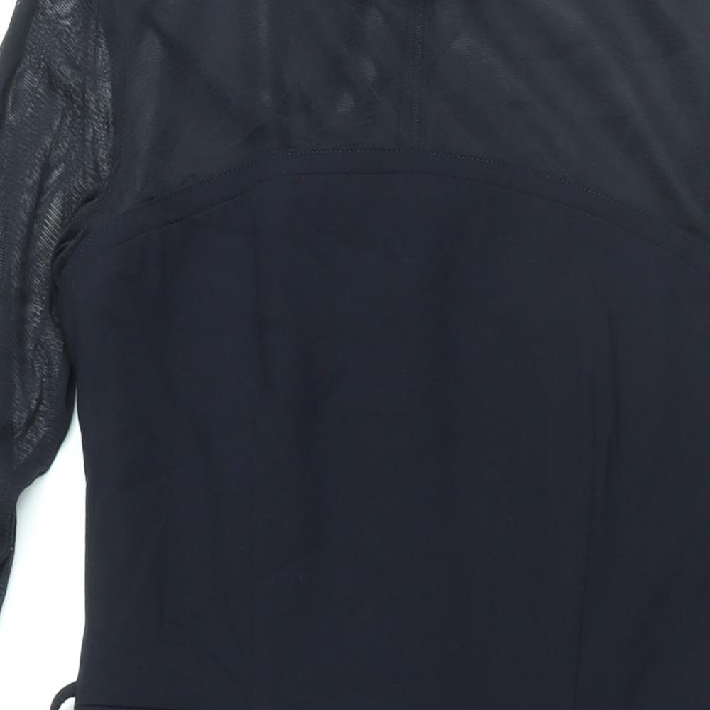 NEXT Womens Blue Polyester Sheath Size 12 Round Neck Zip - Mesh Panel