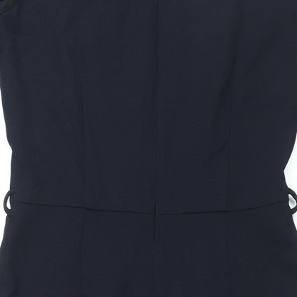 NEXT Womens Blue Polyester Sheath Size 12 Round Neck Zip - Mesh Panel