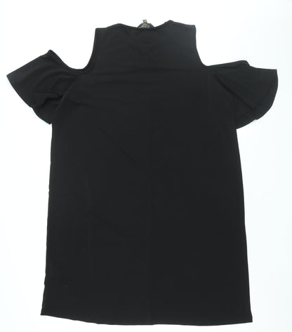 Lipsy Womens Black Polyester Shift Size 16 Round Neck Pullover - Cold Shoulder
