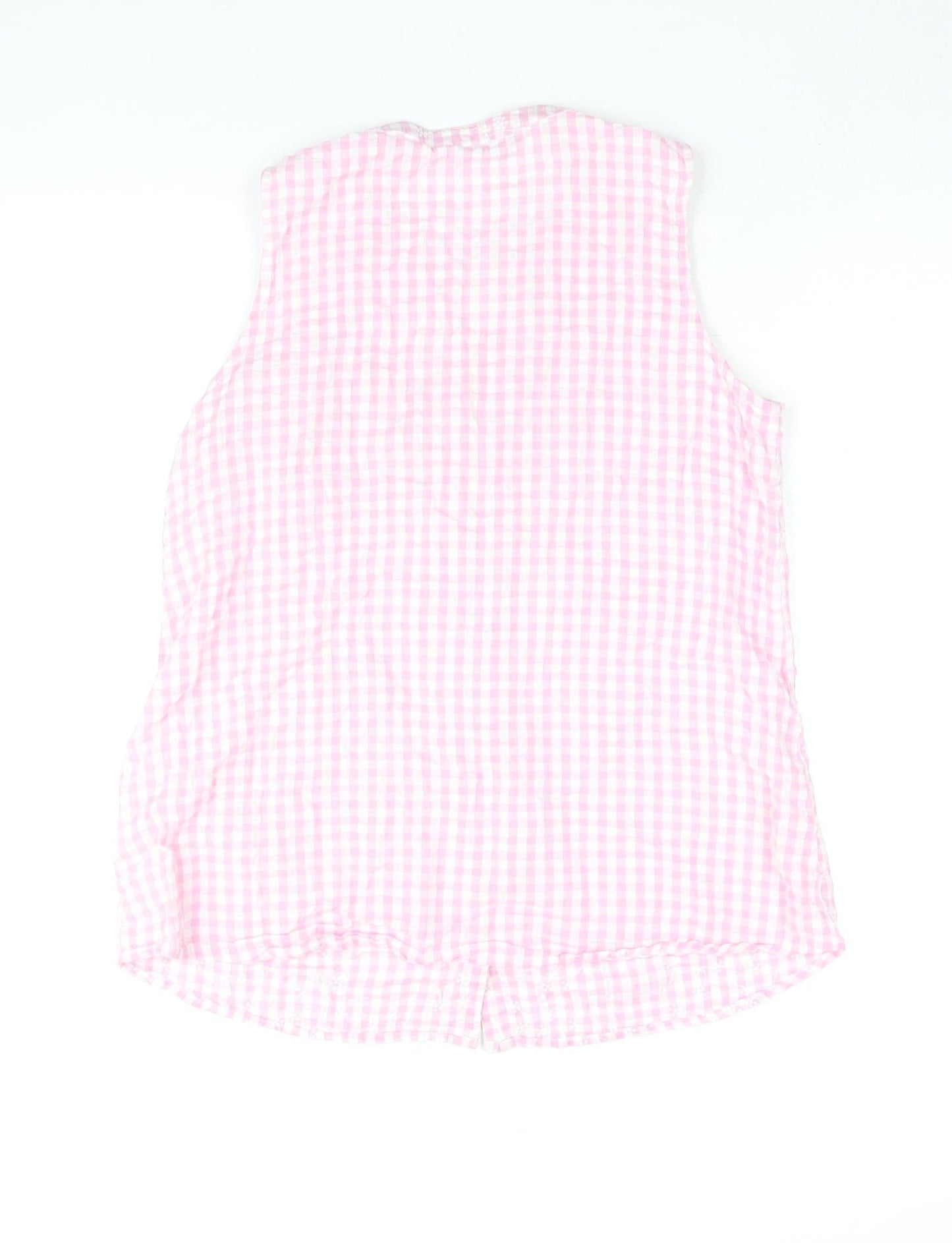 Bonmarché Womens Pink Check Cotton Basic Blouse Size 12 V-Neck