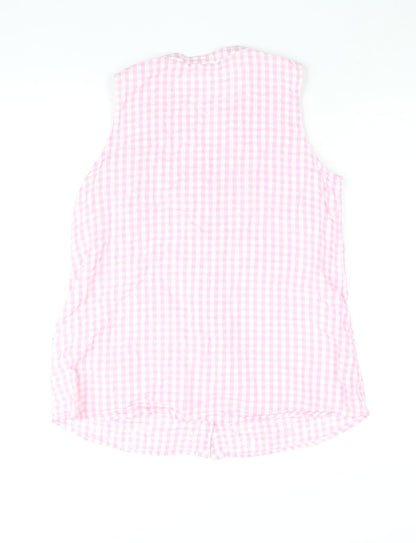 Bonmarché Womens Pink Check Cotton Basic Blouse Size 12 V-Neck