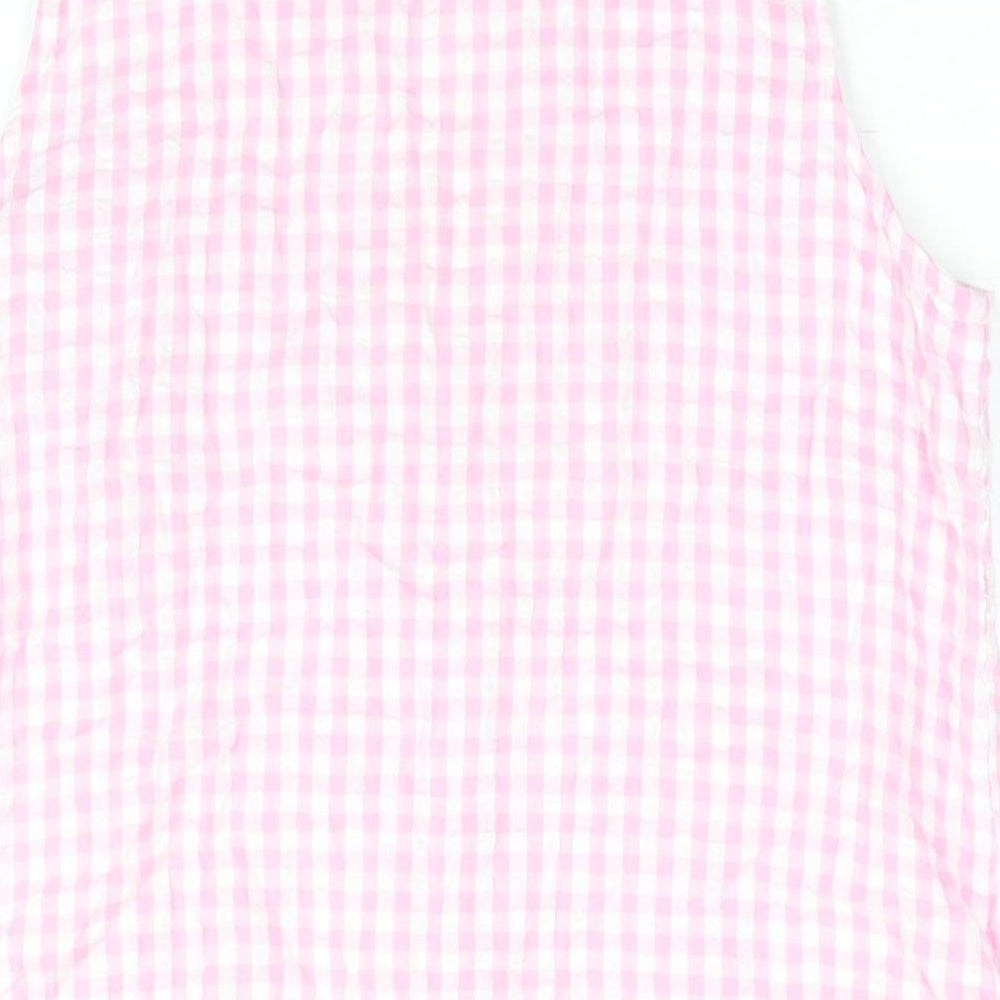 Bonmarché Womens Pink Check Cotton Basic Blouse Size 12 V-Neck