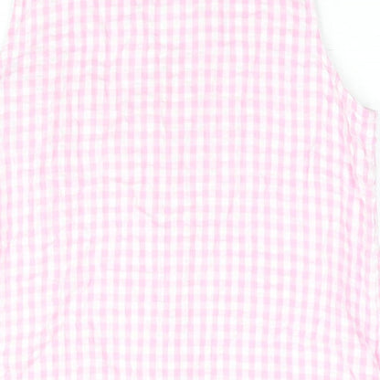 Bonmarché Womens Pink Check Cotton Basic Blouse Size 12 V-Neck