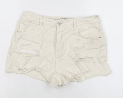 Denim & Co. Womens Ivory Cotton Cut-Off Shorts Size 14 Regular Zip