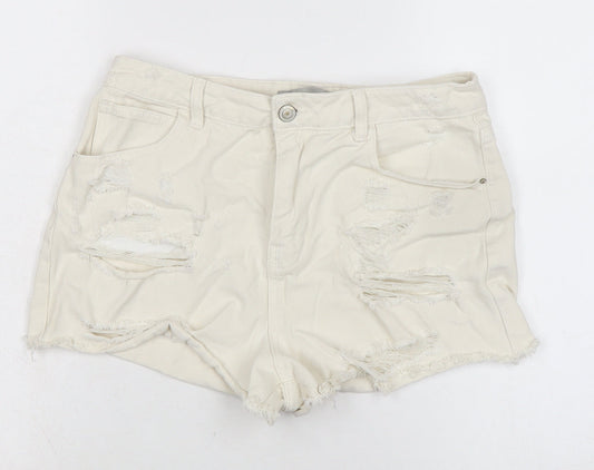 Denim & Co. Womens Ivory Cotton Cut-Off Shorts Size 14 Regular Zip