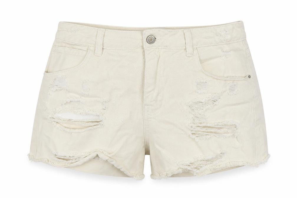 Denim & Co. Womens Ivory Cotton Cut-Off Shorts Size 14 Regular Zip