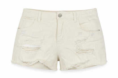 Denim & Co. Womens Ivory Cotton Cut-Off Shorts Size 14 Regular Zip