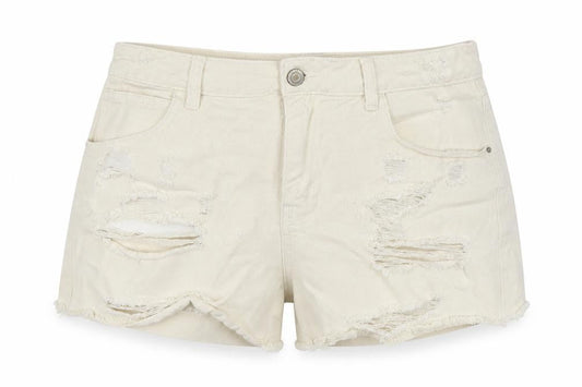 Denim & Co. Womens Ivory Cotton Cut-Off Shorts Size 14 Regular Zip