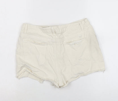 Denim & Co. Womens Ivory Cotton Cut-Off Shorts Size 14 Regular Zip