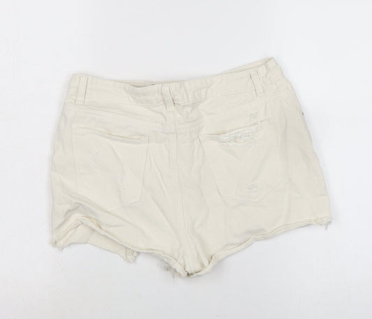 Denim & Co. Womens Ivory Cotton Cut-Off Shorts Size 14 Regular Zip