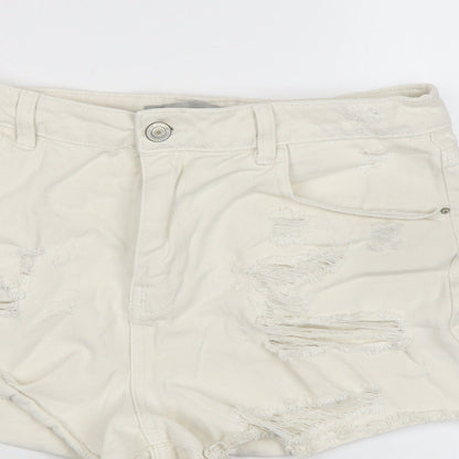 Denim & Co. Womens Ivory Cotton Cut-Off Shorts Size 14 Regular Zip