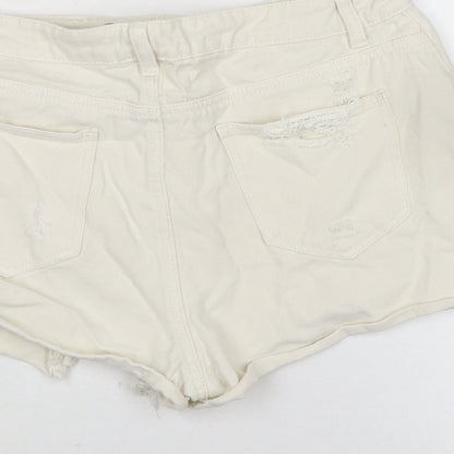Denim & Co. Womens Ivory Cotton Cut-Off Shorts Size 14 Regular Zip