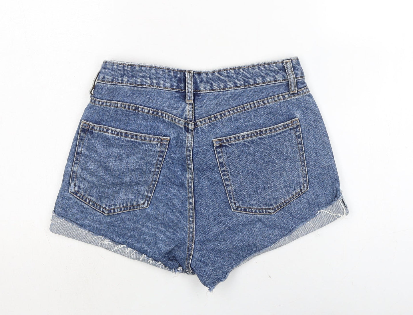 H&M Womens Blue Cotton Cut-Off Shorts Size 8 Regular Button