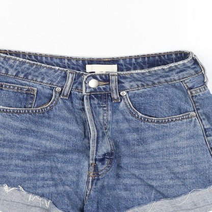 H&M Womens Blue Cotton Cut-Off Shorts Size 8 Regular Button
