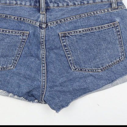H&M Womens Blue Cotton Cut-Off Shorts Size 8 Regular Button
