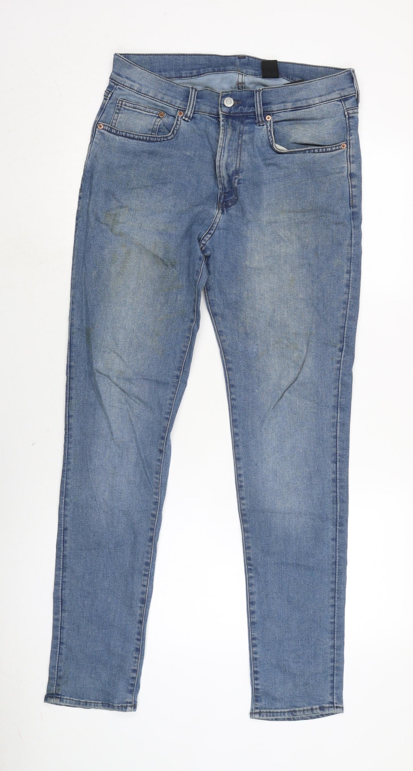 H&M Mens Blue Cotton Blend Straight Jeans Size 30 in L29 in Regular Zip