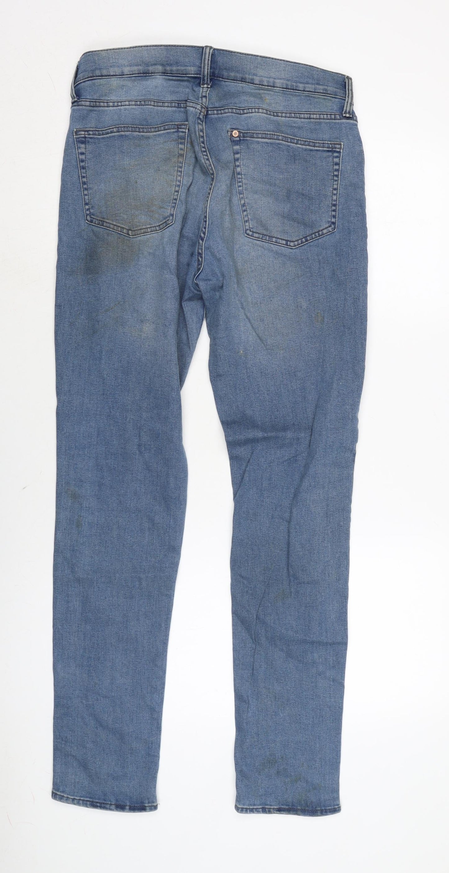 H&M Mens Blue Cotton Blend Straight Jeans Size 30 in L29 in Regular Zip