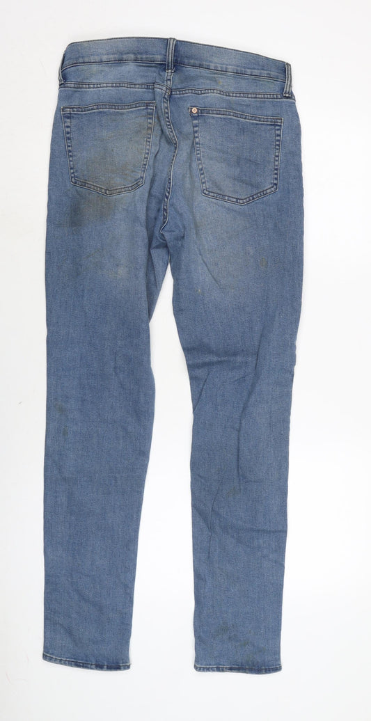 H&M Mens Blue Cotton Blend Straight Jeans Size 30 in L29 in Regular Zip