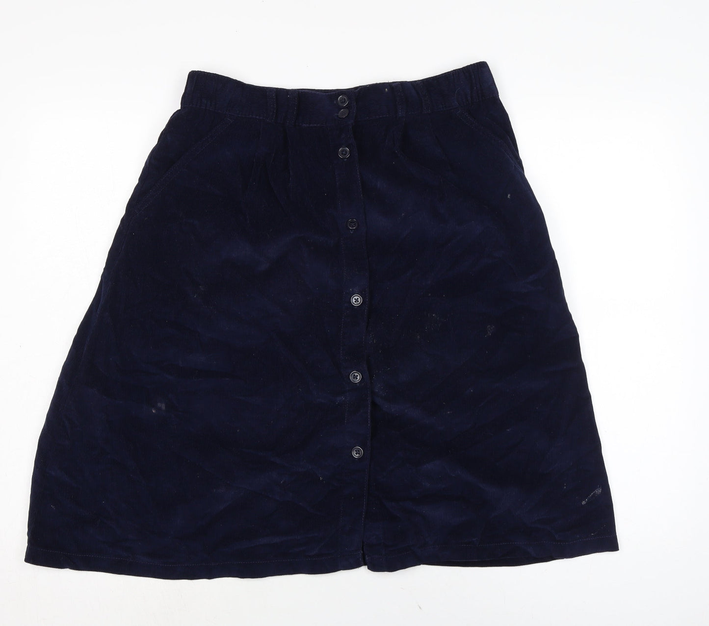 Damart Womens Blue Cotton A-Line Skirt Size 14 Button